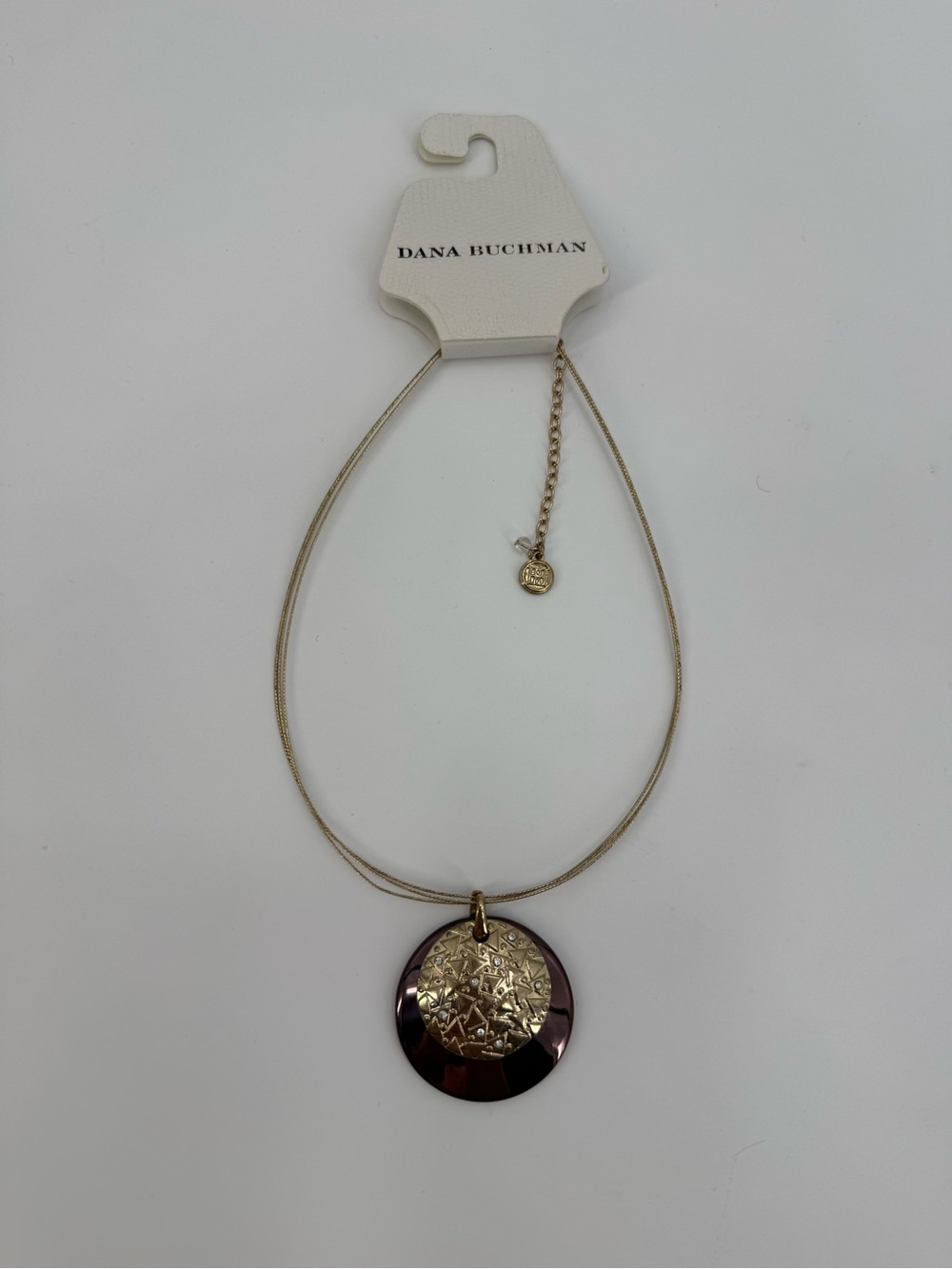 Dana Buchman Gold Tone Pendant Necklace Brown Resin Geometric Medallion - Picture 12 of 16